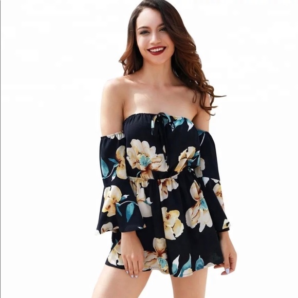 Strapless floral print romper - Picture 3 of 4